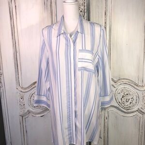Soft Surroundings Blue on White Stripes Button Down Tunic/Shirt Dress Size Med.